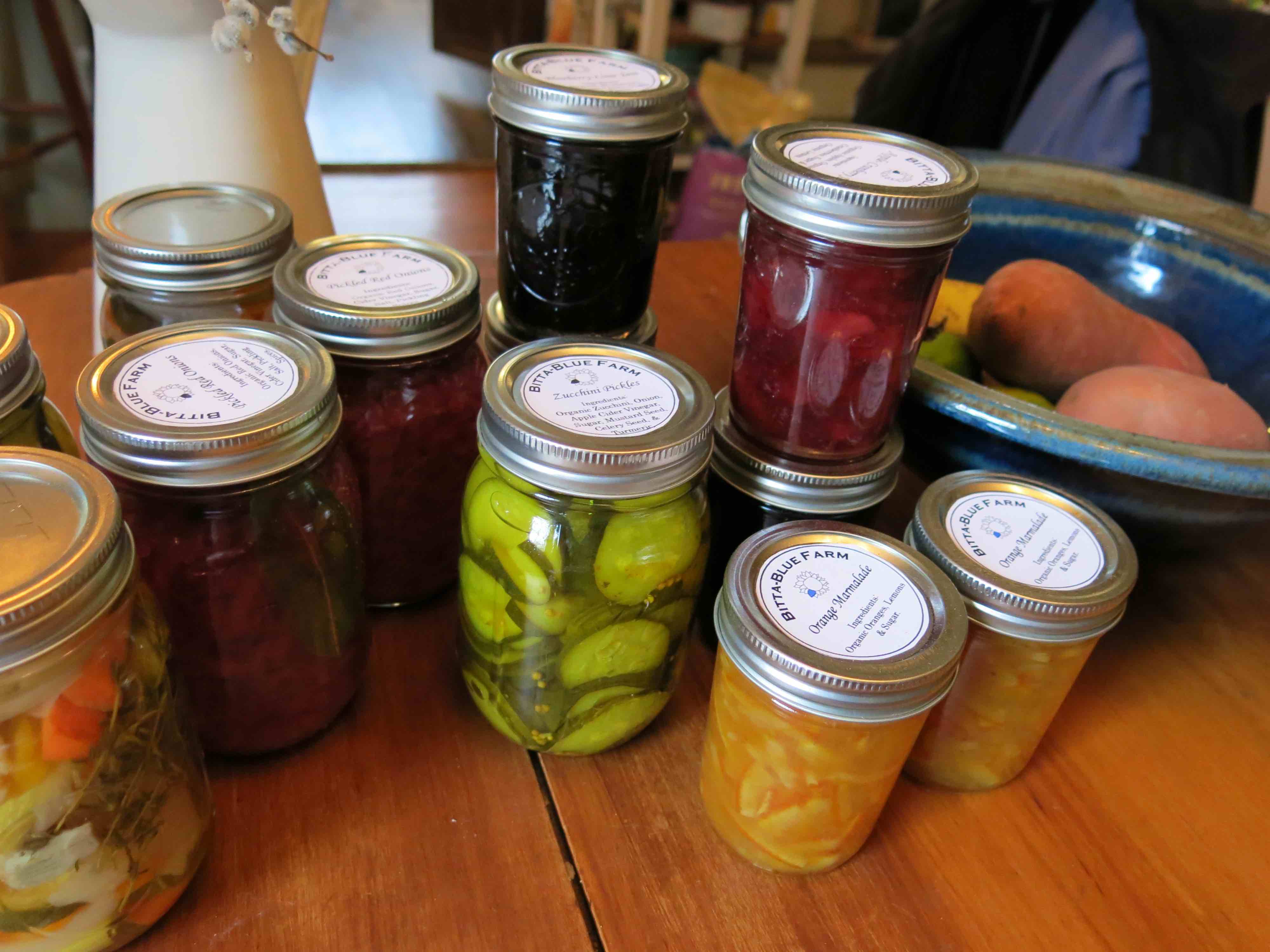 jars filled with jam and pickles